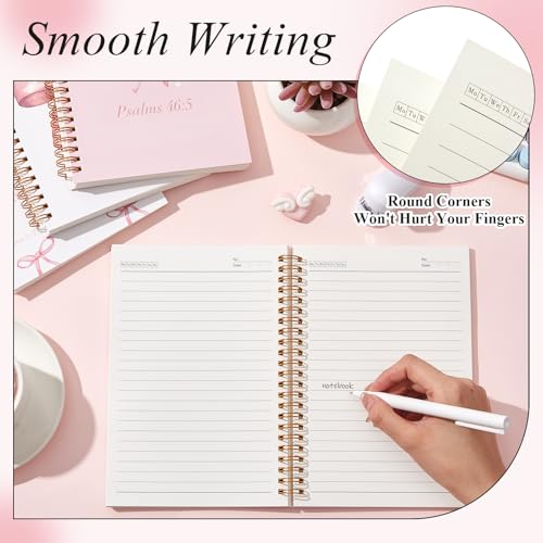 4 Pack Pink Phrases Bow Notebooks for Teen Girls & Women, Cute Supplies, A5 - color: Pink, style: Phrases Style