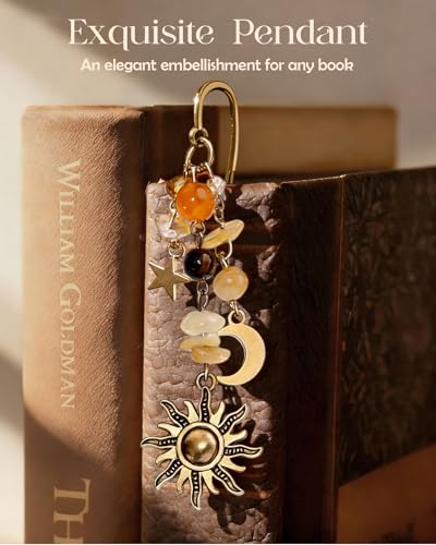 Buleens 2 Pack Bookmarks for Women Reading - Book Marks for Readers Book Lovers, Vintage Sliver Gold Celestial Star Moon Sun Personalized Metal Bookmark with Pendants, Book Accessories Reading Gifts - color: Sliver Gold Celestial