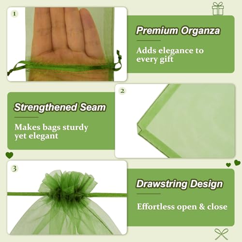 Crweety 50 Pcs Organza Bags 3x4, Green Small Mesh Gift Bags Drawstring Bulk - color: Green