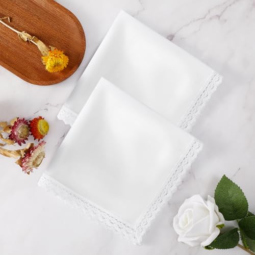 HOULIFE Handkerchiefs for Women, Pure White Handkerchief with Lace Edge