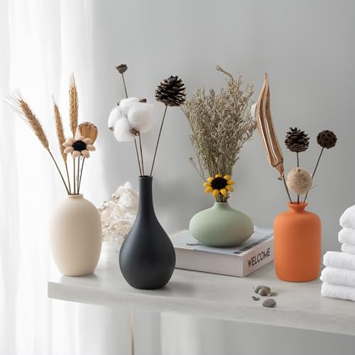 Vase Set of 4 with Dried Flower for Shelf Home Decor Matte Ceramic - size: Vase Set 4 - with Dried Flower