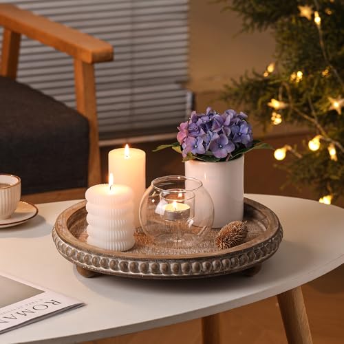 Decorative Coffee Table Tray, Brown Round Wooden Tray for Decor - color: Brown