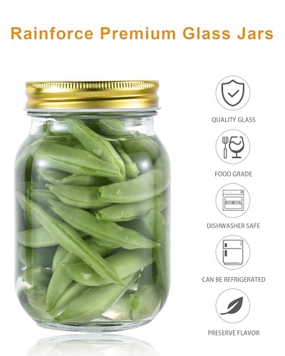 Rainforce 16 oz Mason Jars with Gold Lids 15 Pack Pint Glass Canning Jars - color: Gold Lids