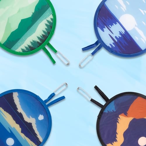 4 Styles Landscape Round Foldable Hand Fan Japanese Foldable Fan Style Handheld Foldable Compact Cooling Fans,Round Folding Fan for Outdoor Games,Xmas Decoration,Festival,Party Favors,Travel,Events - color: 4Pcs Landscape