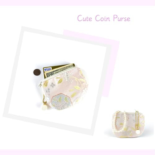 Handmade Women Coin Purse Brocade Zipper Wallet Rosary Pouch Silk Jewelry Bag - LightPink - color: LightPink