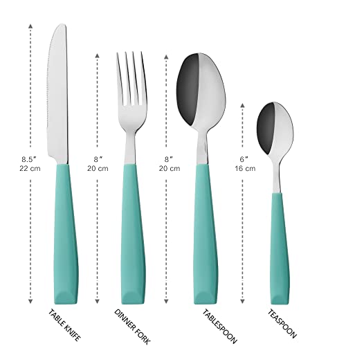 ANNOVA Silverware Set Stainless Steel Colorful Handle Tableware Kitchen Flatware Set Utensils, Includes Dinner Knives, Forks, Spoons & Dessert Spoons (Turquoise, 16 Pieces) - color: Turquoise 16Pieces