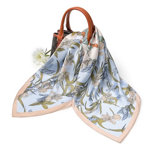 100% Mulberry Silk Scarf - 25.6" Square Neckerchief & Headscarf Gift Packed - color: Blue-20