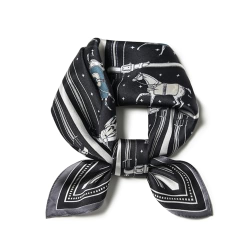 100% Mulberry Silk Scarf - 21" Square Lightweight Neckerchief, Gift Packed - color: Black Horse