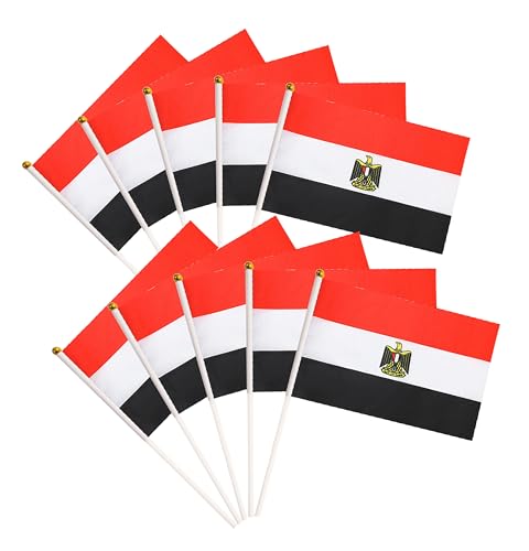 50 Pack Egypt Egyptian Flags Small Mini Hand Held Egypt Egyptian on Stick Flags, Miniature National Country Flags,Party Decorations Supplies for Parades,International Festival - color: Egypt