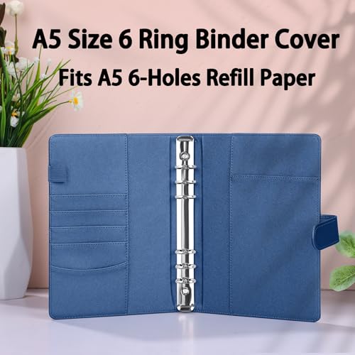 Antner A5 Binder 6 Ring Refillable Notebook Budget Planner Cover for Cash Organizer, PU Leather Loose Leaf Kpop Photocard Holder Small Binder for A5 Planner Inserts with Magnetic Buckle, Glitter Blue - color: Glitter Blue