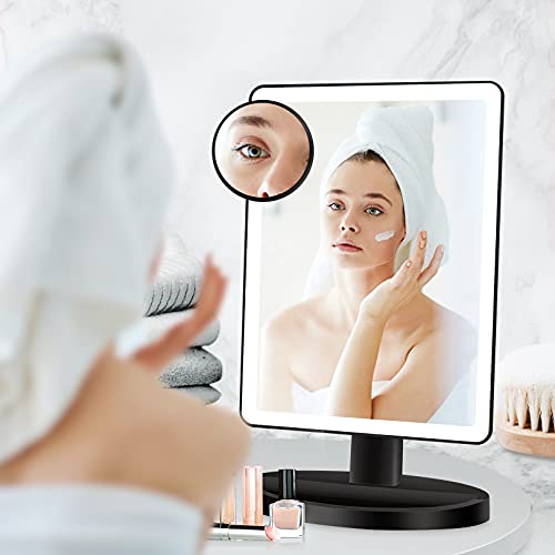 FUNTOUCH Large Lighted Makeup Mirror with Lights (Black) - color: Black a