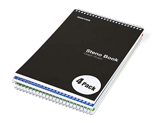 Mintra Office Steno Books Set - Top-Spiral Bound, Graph Ruled, 70 White Sheets, Poly Primary Color Covered Notebooks for Office, Professional, School & Work, Note-taking, Writing Pads, 6"x9", 4 Pack - color: Primary Colors 4pk, size: Graph Ruled