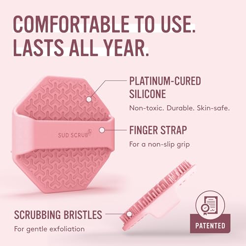 Sud Scrub® Antimicrobial Silicone Face Scrubber, 1 Pack, Gentle Face Exfoliator for Sensitive Skin, Eco Friendly Facial Cleansing Brush, Exfoliating Face Brush for Men and Women (Pink) - color: Pink