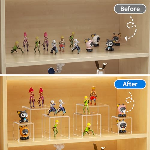 NIUBEE Acrylic Risers Display Stand 2 Set, Clear Display Risers Shelf,3x3x4 - size: (3,3,4)" x2Set