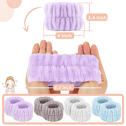8 Pcs Absorbent Microfiber Women's Spa Wristbands for Face Washing - Prevent Water from Spilling Down Your Arms - color: Purple, White, Brown, Blue