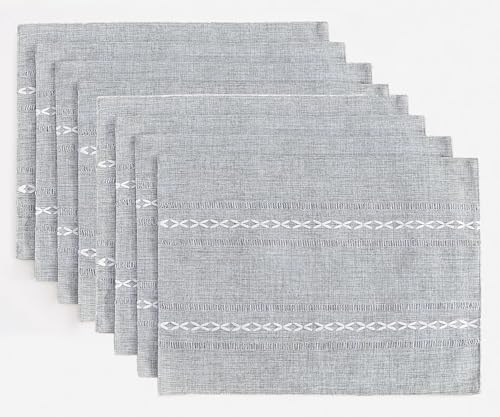 Wracra Cotton Linen Place Mats, Grey Embroidered Placemats Set of 8 - color: Hemstitched Grey, size: Placemats(Set of 8)