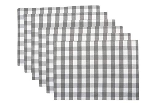 Urban Villa Two Tone Placemat Cotton Tablemat 14x20 (Set of 6) Grey/Wht - color: Grey/White Checks, size: 14" x 20"