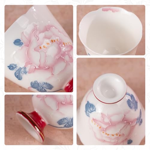 KAMMAK Tea Cup Set of 2 Small Tea Cups 2.8oz Floral Porcelain Tea Cup Set, Asian Ceramic Teacups for Home, Party, Office, Chinese Kung Fu Tea Set for Hot/Cold Drink - style: 710N Flower