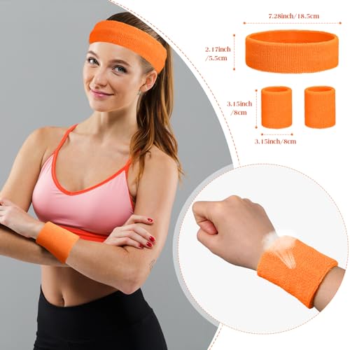 Sweatbands and Wristbands Set, Women, Men - color: Neon Orange