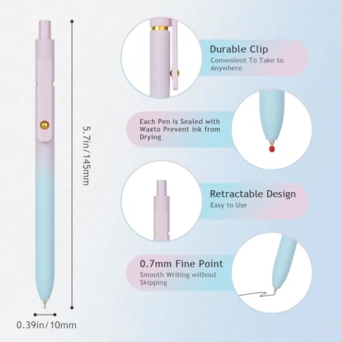 Ddaowanx Gel Pens,6 Pcs 0.7mm Retractable Quick Dry Black Ink Pens - color: 6 Pcs Gradient