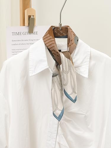 100% Mulberry Silk Scarf - 21" Square Lightweight Neckerchief, Gift Packed - color: Brown-2