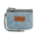 Montana West Wrangler Coin Purse for Women RFID-blocking Floral Embossed Change Pouch Wristlet Wallet Lightweight Portable Wallets Blue - color: Embossed Jean