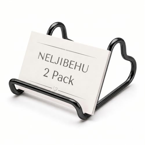 2 Pcs Cute Black Metal Heart Business Card Holder for Desk - color: black