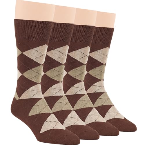 7BIGSTARS Men Cotton Patterned Crew Dress Socks 4-6 Pack, L 9-12 - color: 06b - Argyle, Brown-beige/Tan (Ar05)