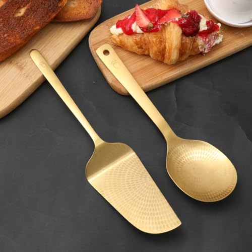 Gold Kitchen Set, 11-inch Cake Spatula and 10-inch Serving Spoon with Storage Bag, Stainless Steel