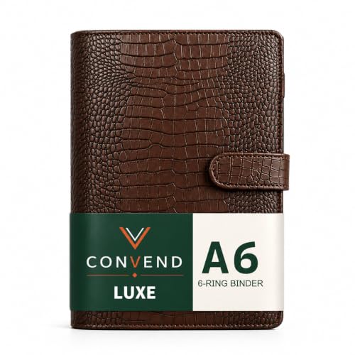 Convend A6/A5 Refillable 6 Ring Faux Leather Binder Cover, Brown Croc - color: Crocodile-brown, size: Luxe-A6