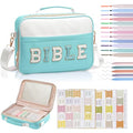 KOPKOFT Bible Cover Case for Women, Large Chenille Letter Leather Bible Case with Bible Study Accessories, Bible Study Supplies Bible Journaling Kit, Christmas Christian Gift for Women Girls - color: Light Blue