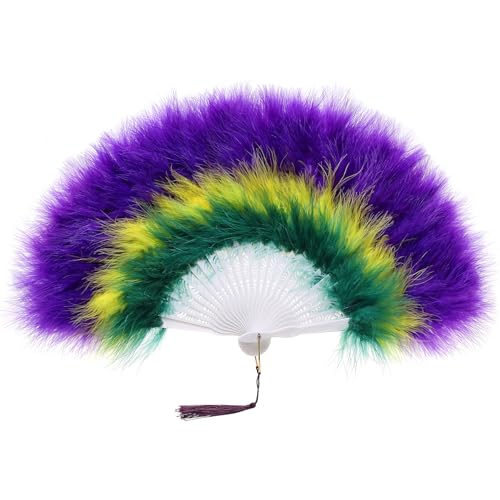 BABEYOND 1920s Marabou Feather Folding Hand Fan - color: Dark Purple