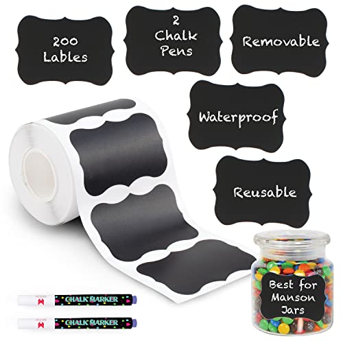 Mantah Wavy Chalkboard Labels 200pcs with 2 White Chalk Marker, Reusable Waterproof Chalk Label for Storage Bin, Labels for Food Container, Label for Jars, Containers - size: 200 PCS, Wavy Shape