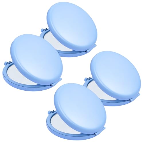 Compact Mirror for Purse, Metal Round Shell, Double-Sided 1X/2X Magnifying, Portable Travel Makeup Mirror, Mini Pocket Mirror, Baby Blue, 4 Packs - color: Baby Blue