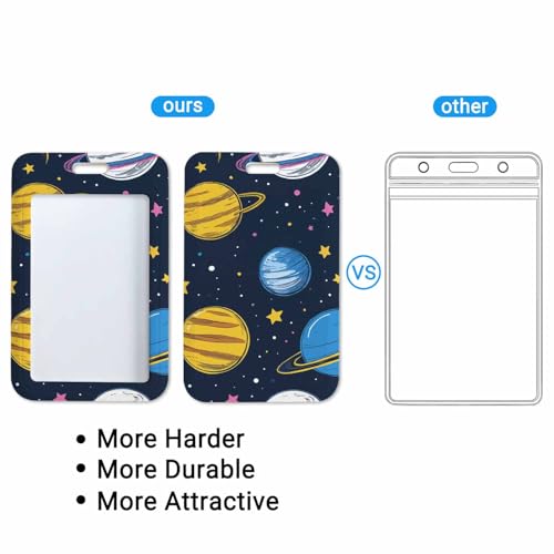 ID Badge Holder with Lanyard Easy to Use Space Pattern Badge Holder Colorful Planets and Stars for Workers Events Schools - color: Space Pattern