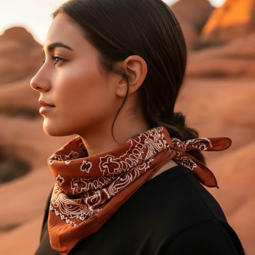 The Peacock Crew Premium Soft Cotton Bandanas Pack for Men and Women Paisley 22 x 22 inches - color: Pack of 10 Terracotta
