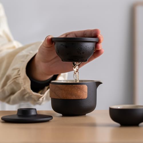 HEER Portable Travel Ceramic Kungfu Tea Set for 2, Black - color: Mini Tea Set (Black)