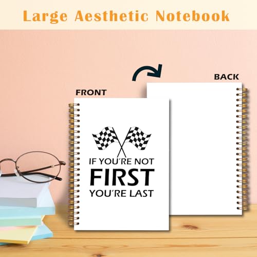 JINYO If You're Not First You're Last Inspirational Racing Quote Notebook, Black and White Checkered Racing Flag Journal, Racing Gifts Journal, Spiral Notebooks 5.5x8.3 Inch - color: white First Notebook