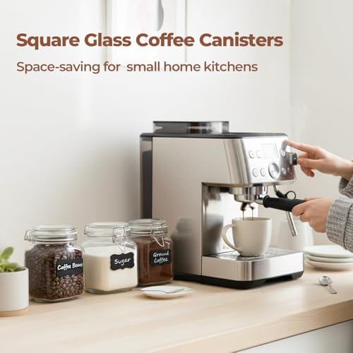 ComSaf Square Glass Pantry Jars with Airtight Lids 34 oz 3 Pack Coffee - size: 34 fl oz x 3