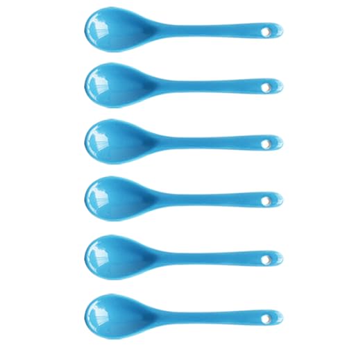 Light Blue 6 pcs Porcelain Egg Spoons Ceramic Spoons 4.7 inch Coffee Dessert Yogurt Tea Milky Tea - style: Light Blue