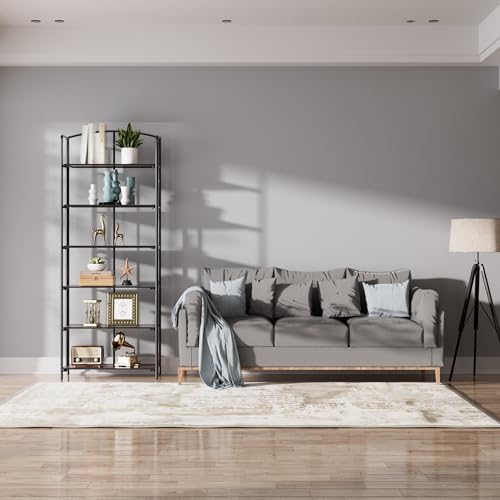 Crofy 6-Tier Wider Foldable Bookshelf, Black Frame & Walnut Shelves - color: Black Frame & Walnut Shelf, size: 6 Tier Wider