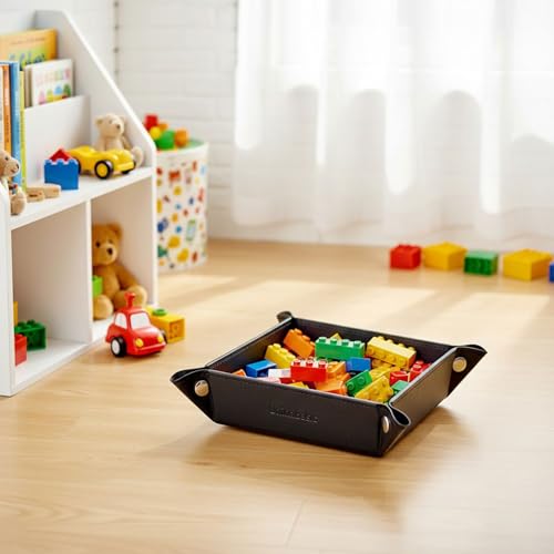 UnionBasic Small Valet Tray, Jewelry Tray for Rings Watches Earrings, Entryway Catchall Caddy for Coins Keys Change, Nightstand Bedside Valet Holder, Trays for Electronic Gadgets, Black - color: Black, size: 5.4" x 5.4" x 1.6"