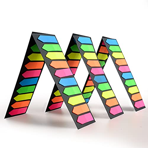 Golcellia Fluorescent Translucent Sticky Note Flags, 1200 Pcs Total, Pack of 10 Color Tabs, Arrow Index Tabs, Page Flag Markers - color: Arrow