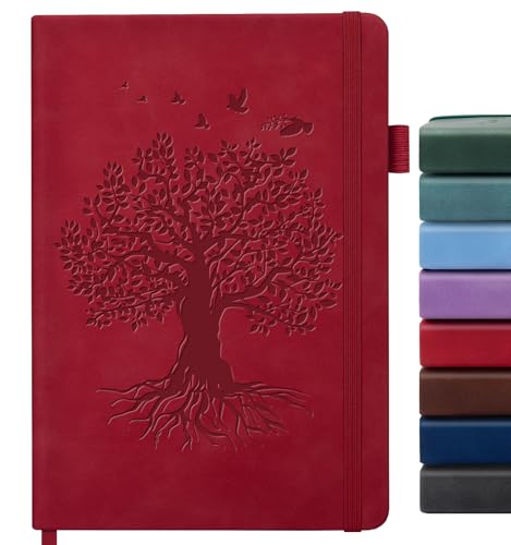 Lined Journal Notebook for Women Men, A5 Hardcover Leather Journals - color: A-Tree-Red, size: 1 Pack-A5（5.8"×8.3"）