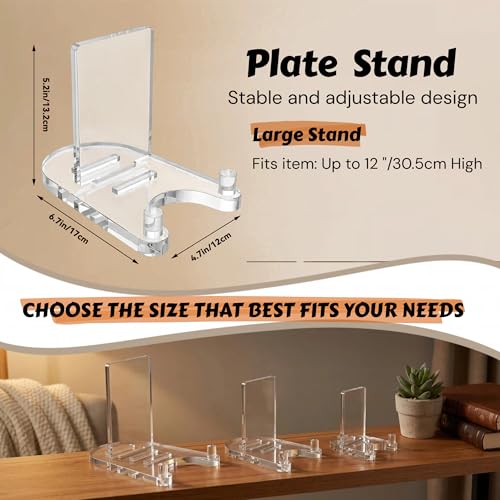 Acrylic Easel Display，Plate Stand for Display，Adjustable Clear Display Holder for 8" to 12" Platter, Book, Card, Frame, Picture, Artwork, Plaque ( Large-1pc 8"-12") - size: Large-1pc(8"-12")