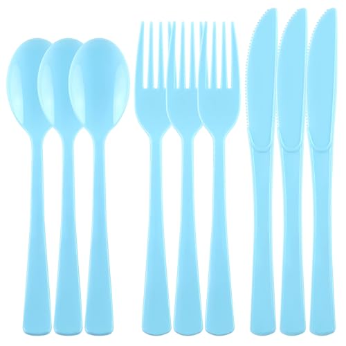 Kochorie 300 Pcs Light Blue Plastic Silverware, Disposable Plastic Utensils - color: Light Blue