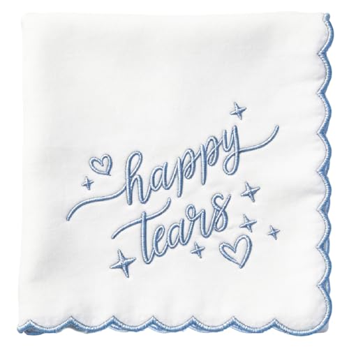 Happy Tears Handkerchief, White Embroidered Wedding Party Accessory Bridesmaid Gift Something Blue - style: Happy Tears Handkerchief