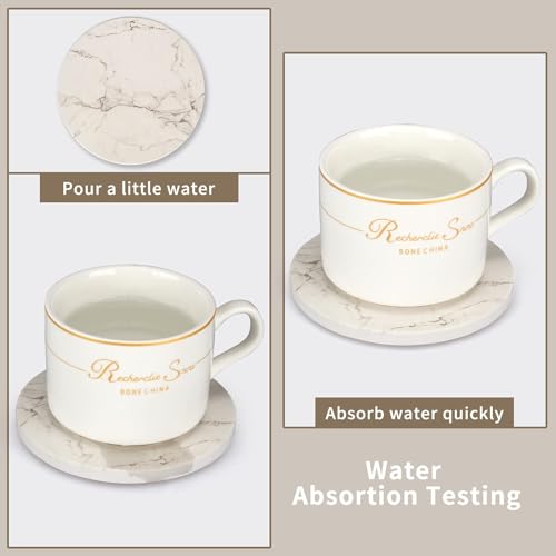 White Marble Coasters Set of 6 Absorbent Ceramic Cute Drink Coaster Holder