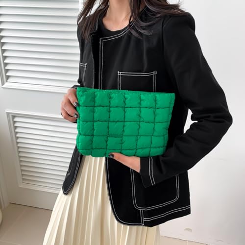 Puffy Quilted Makeup Bag for Women, Cosmetic Bag, Travel Toiletry Organizer Pouch Clutch (green) - color: green