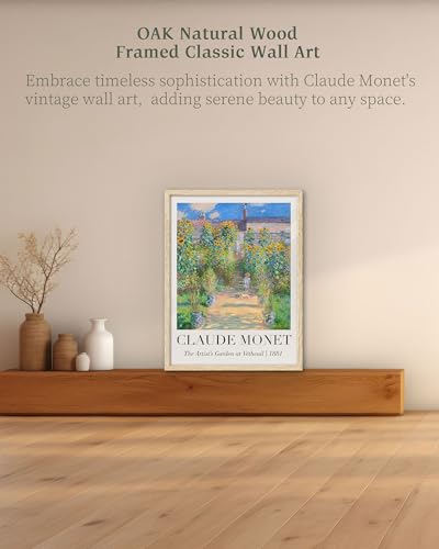 iHery 12x16in Natural OAK Wood Framed Monet Garden Wall Art - color: Oak Wood Framed Vetheuil, size: 16"L x 12"W